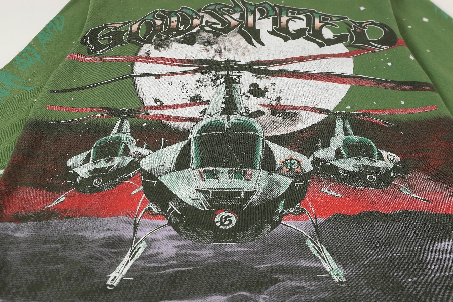 Godspeed Washed Olive Aircraft Graphic Long-Sleeve T-Shirt — detail