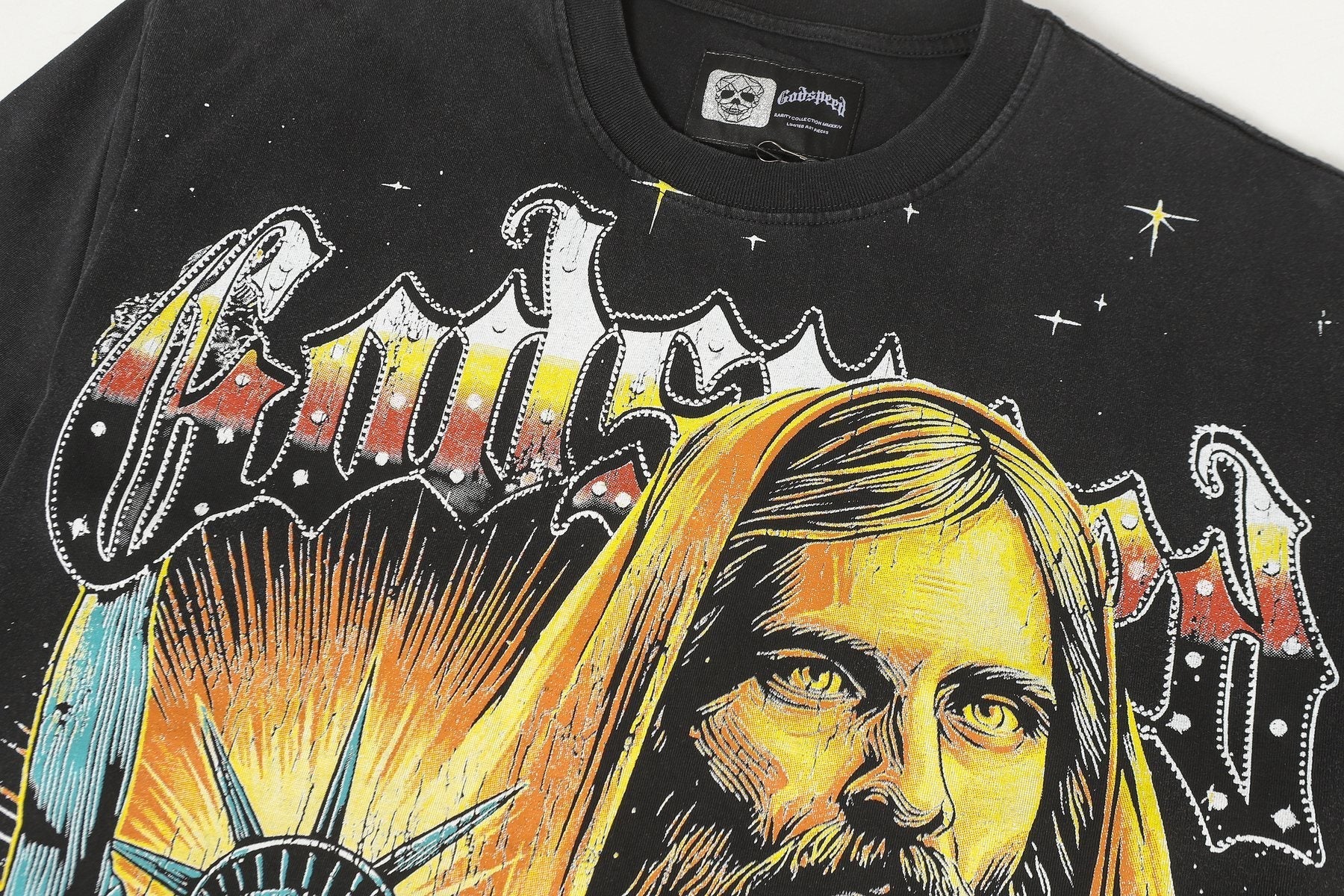 Godspeed Washed Black Statue Graphic T-Shirt — detail