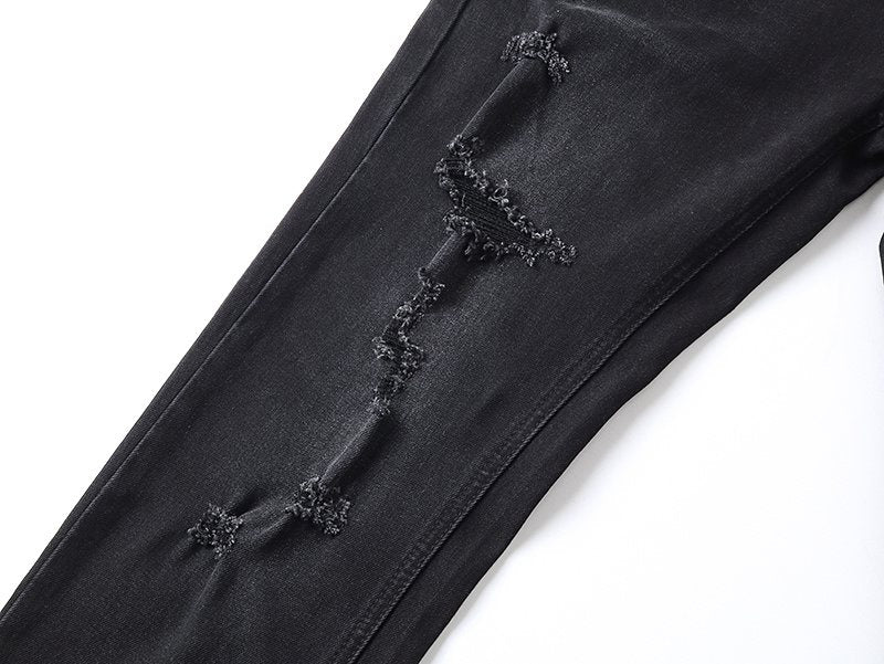 Ksubi Black Distressed Slim Tapered Jeans — detail