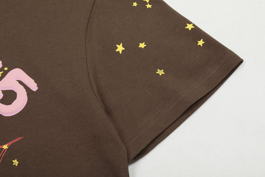 Sp5der Brown Spiderweb Star Graphic T-Shirt — detail