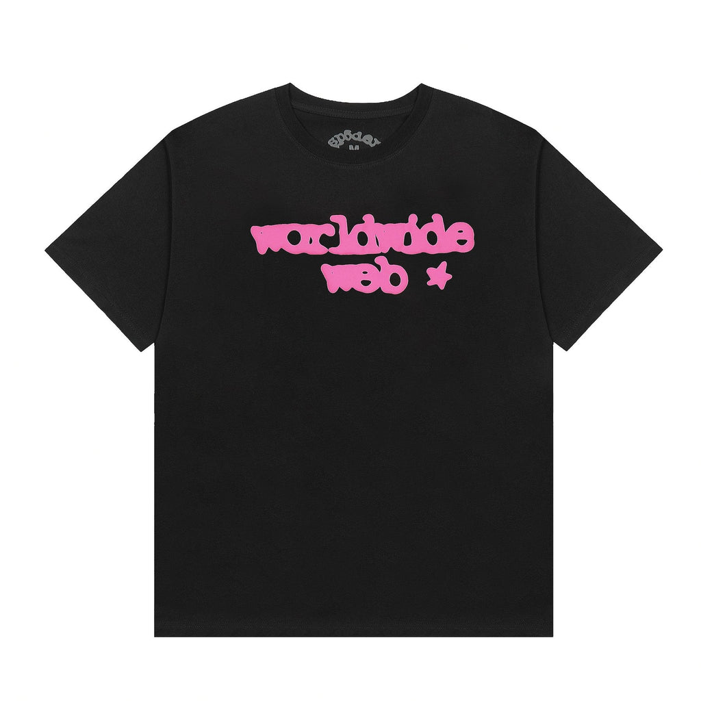 Sp5der Pink Spiderweb Graphic Short-Sleeve T-Shirt — front