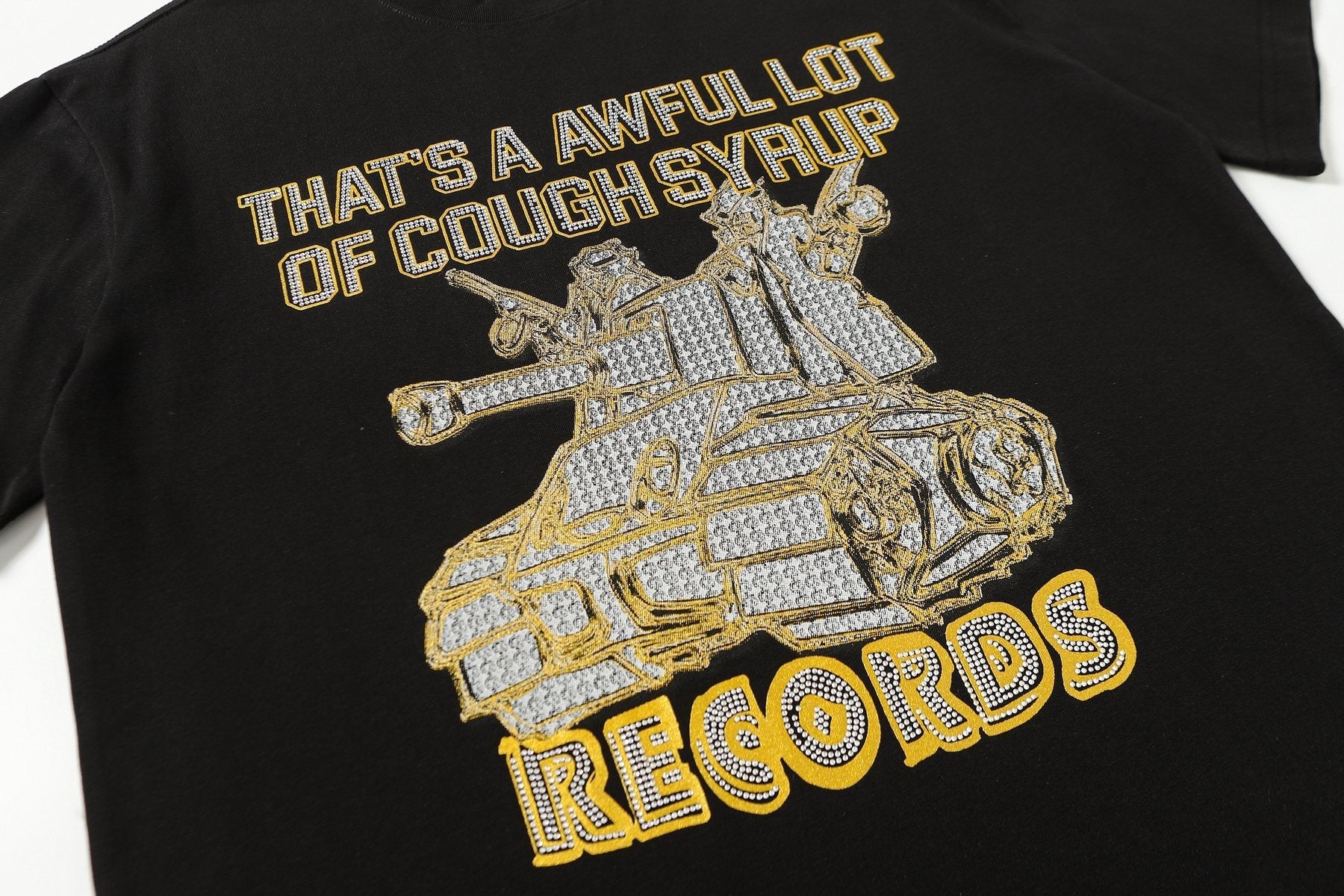 THAT'S A AWFUL LOT OF COUGH SYRUP Rhinestone Graphic Short-Sleeve T-Shirt — detail