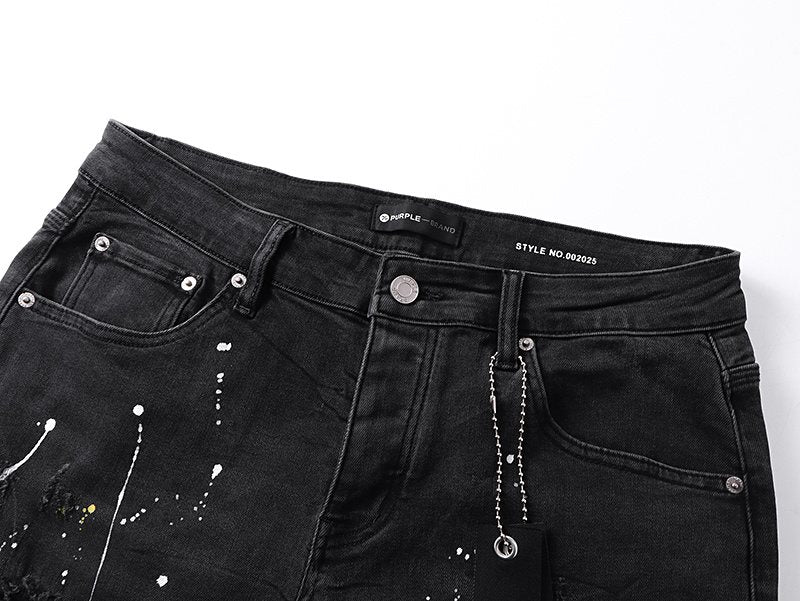 Purple Brand Paint-Splatter Distressed Black Jeans — detail