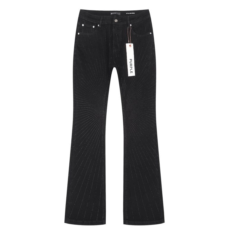 Purple Brand Black Rhinestone Stripe Flared Jeans — front