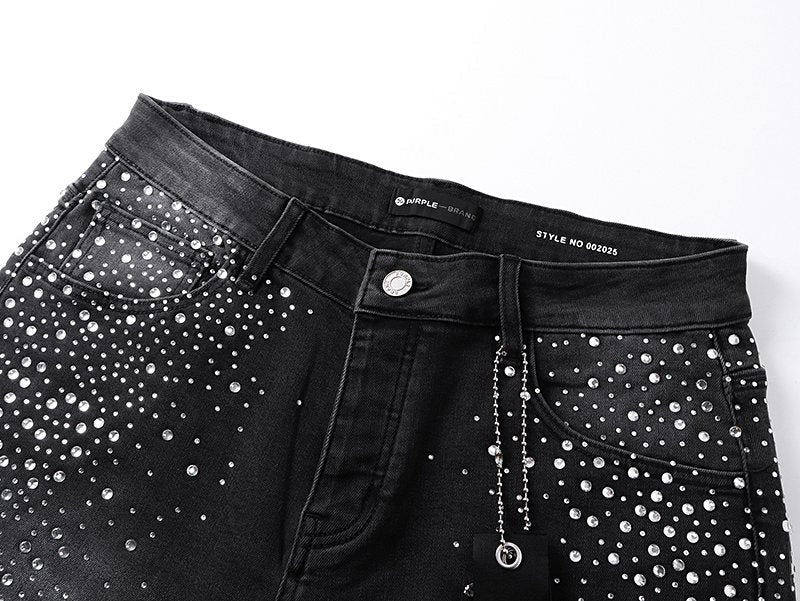 Purple Brand Rhinestone Starburst Denim Shorts — detail