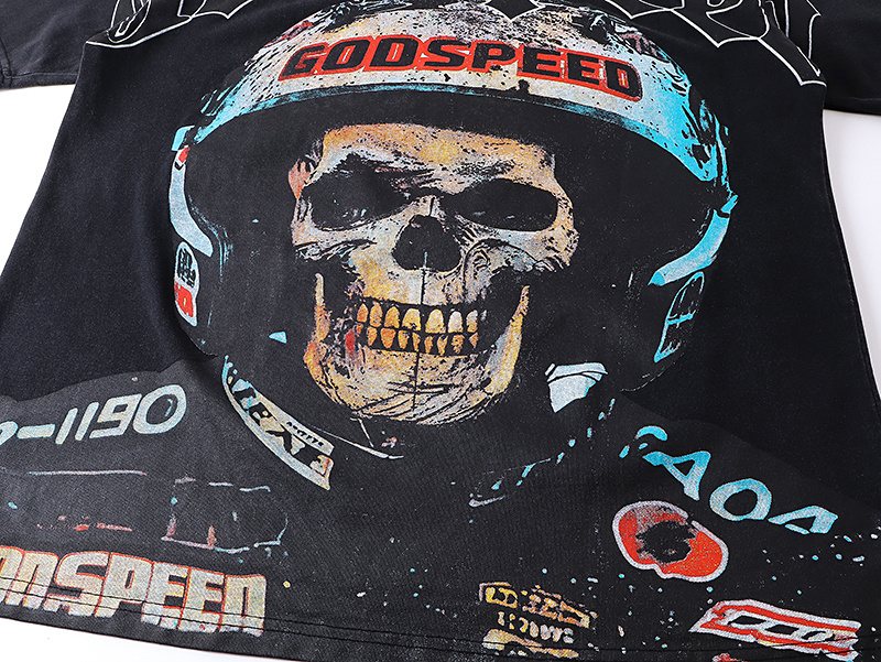Godspeed Skull Helmet Graphic T-Shirt — detail