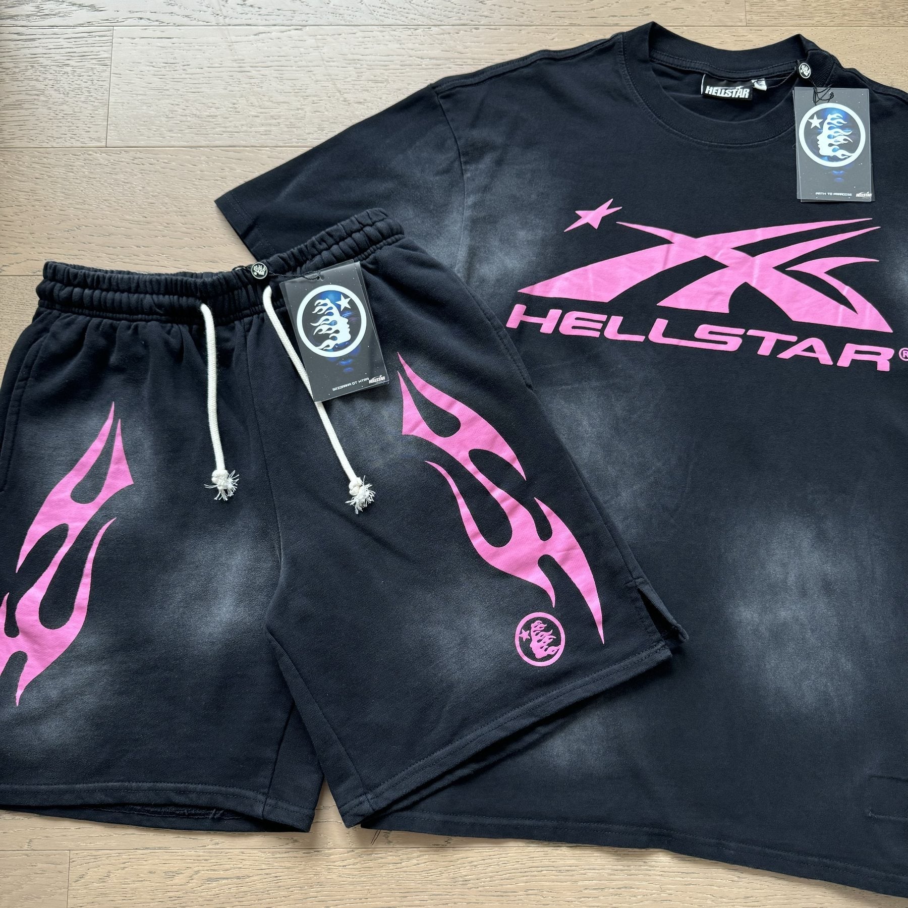 Hellstar Pink X Logo T-Shirt & Shorts Set — front