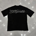 MAJESTIK Rhinestone-Style Script Graphic T-Shirt — front