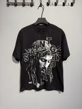 SAINT Monochrome Face Typography Graphic T-Shirt — hero