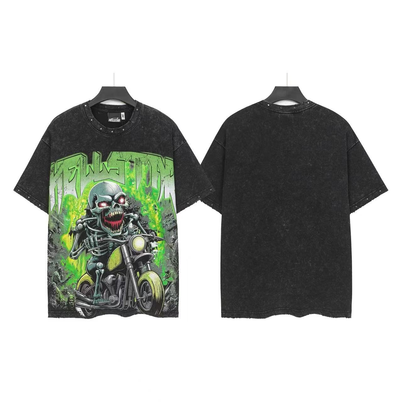 Hellstar Green Motorcycle Skeleton Graphic T-Shirt — front
