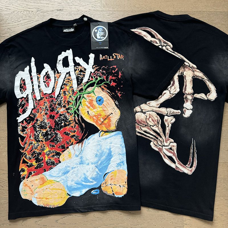 HELLSTAR Washed Black Front & Back Graphic T-Shirt — context
