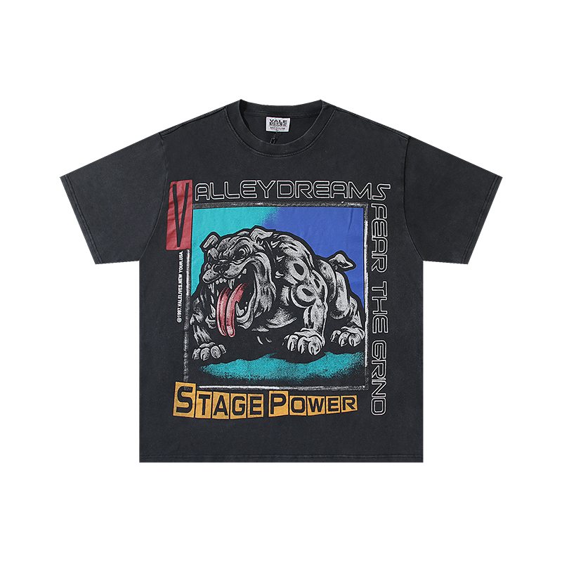 VALE USA Bulldog Graphic Washed Black T-Shirt — hero