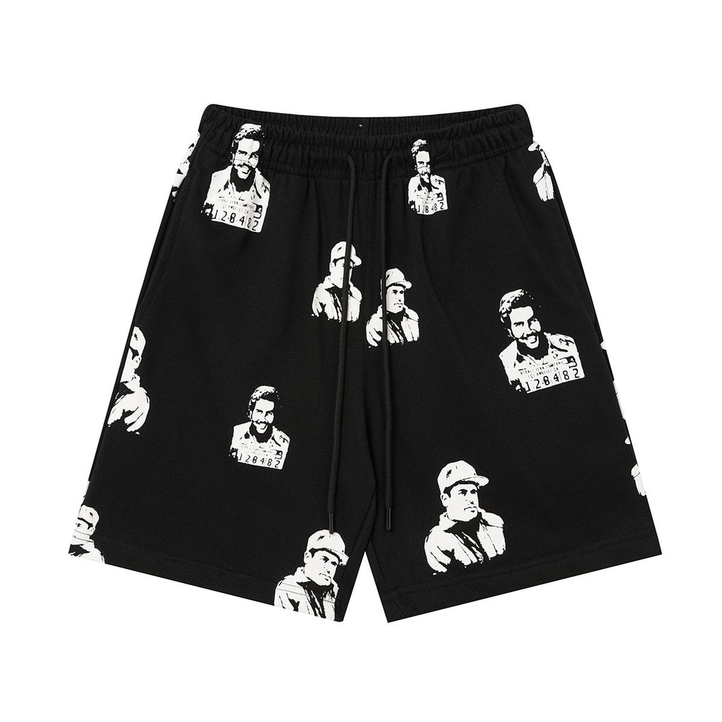 ASAALL All-Over Portrait Graphic Drawstring Shorts — back