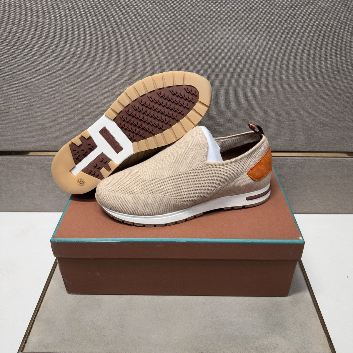 Loro Piana Beige Textured Slip-On Shoes — side