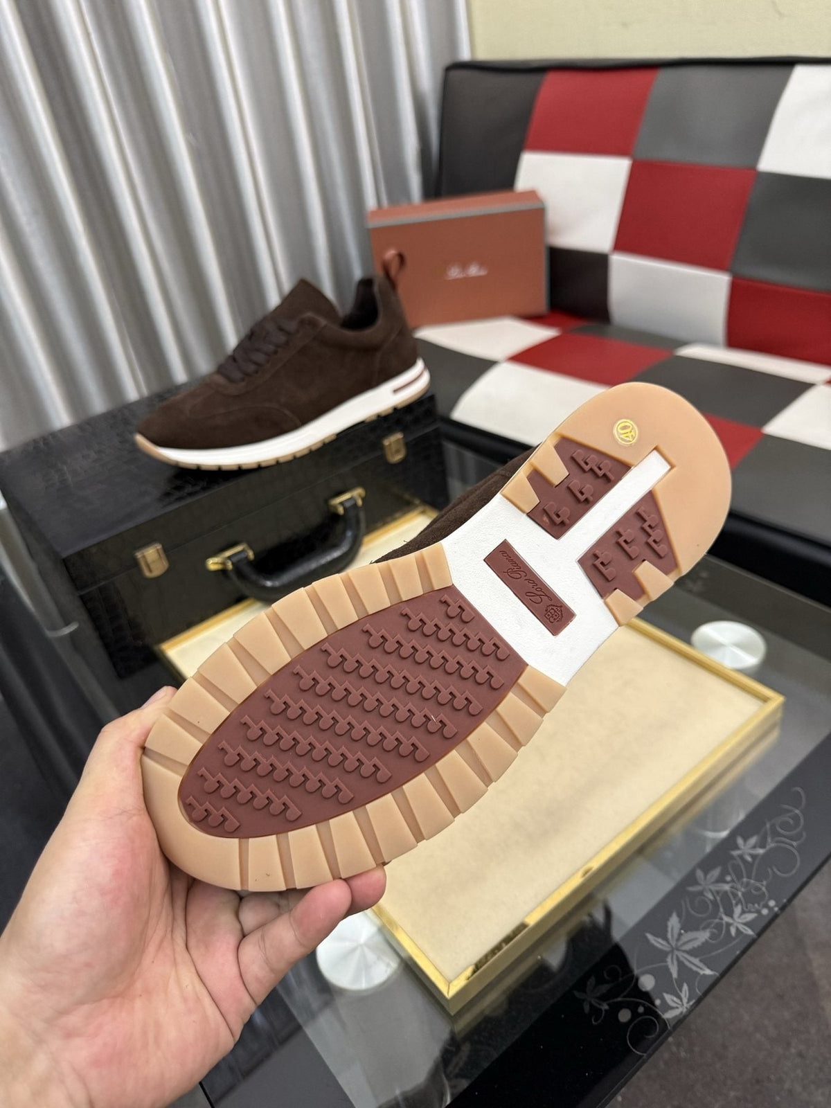 Dark Brown Lace-Up Sneakers with White Soles — detail