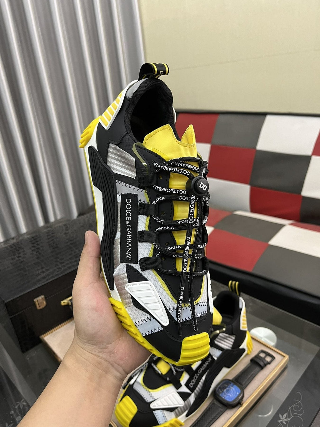 Dolce & Gabbana Black, White & Yellow Chunky Sneakers — model