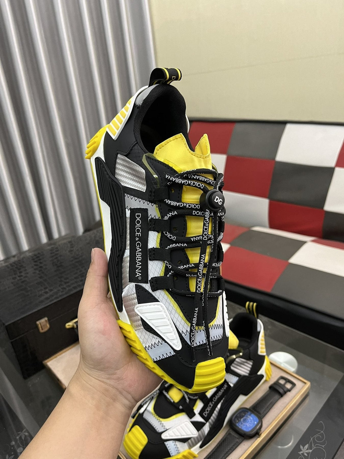 Dolce & Gabbana Black, White & Yellow Chunky Sneakers — model