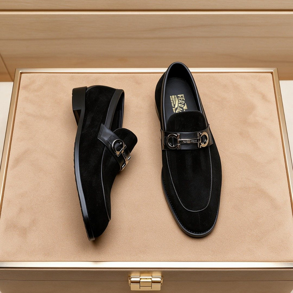 Ferragamo Black Bit Loafers — front