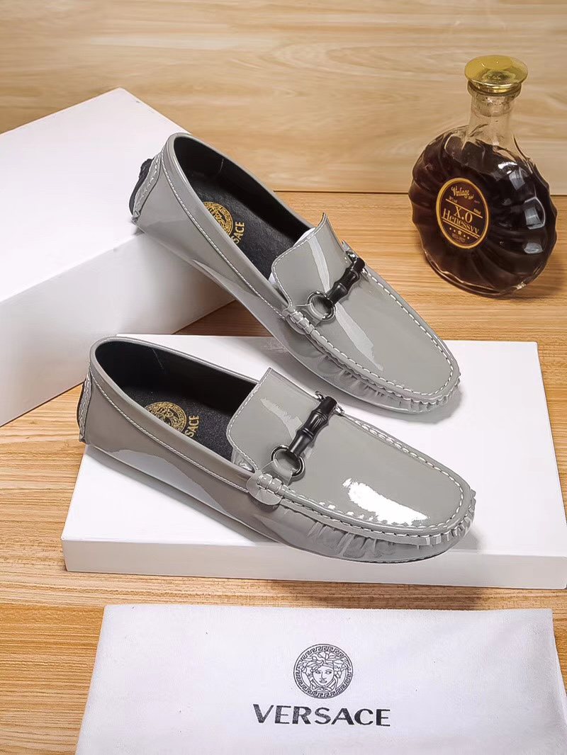 Versace Glossy Gray Bit Loafers — front