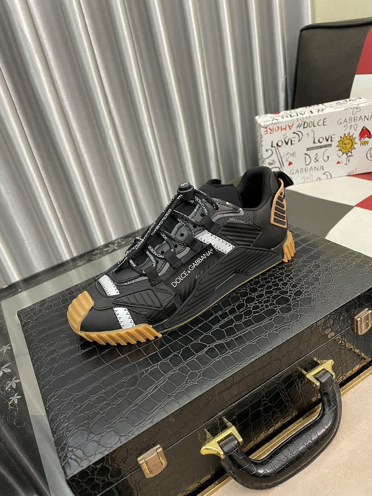 Dolce & Gabbana Black and Gray Lace-Up Sneakers — front