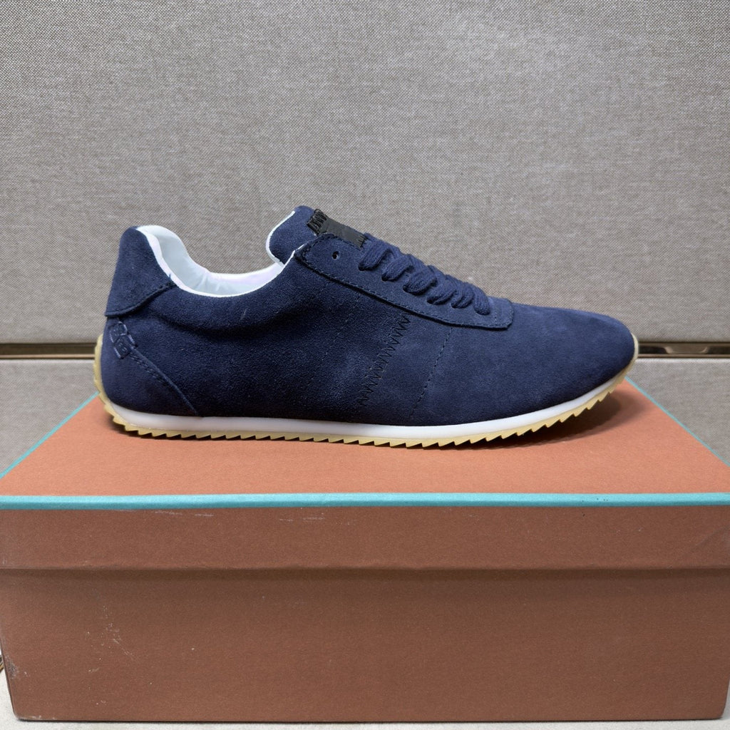 Loro Piana Navy Lace-Up Sneakers — side