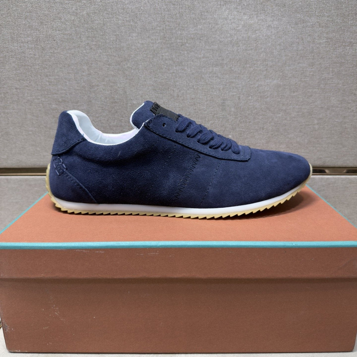 Loro Piana Navy Lace-Up Sneakers — side