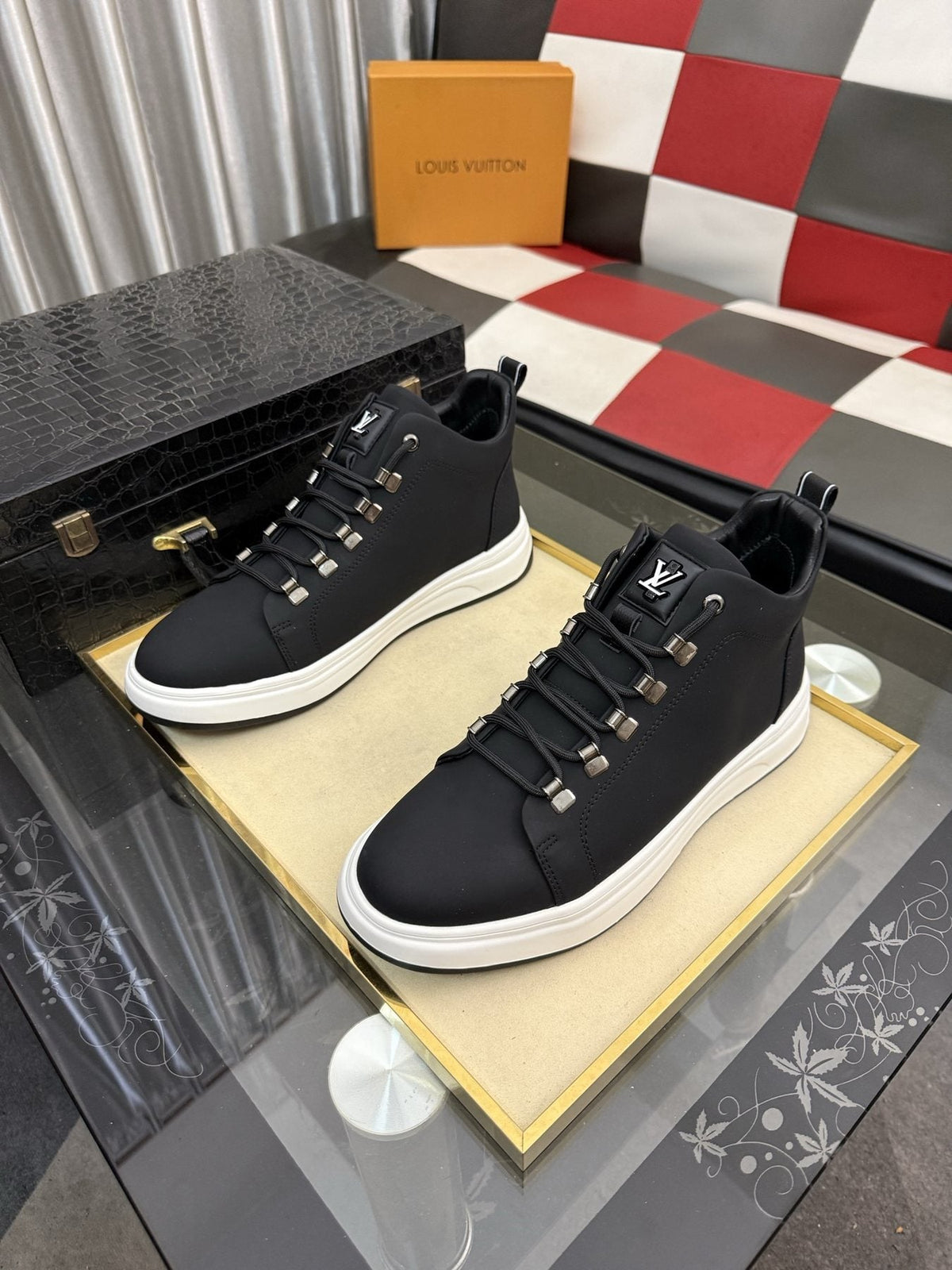 Louis Vuitton Lace-Up High-Top Sneakers — front