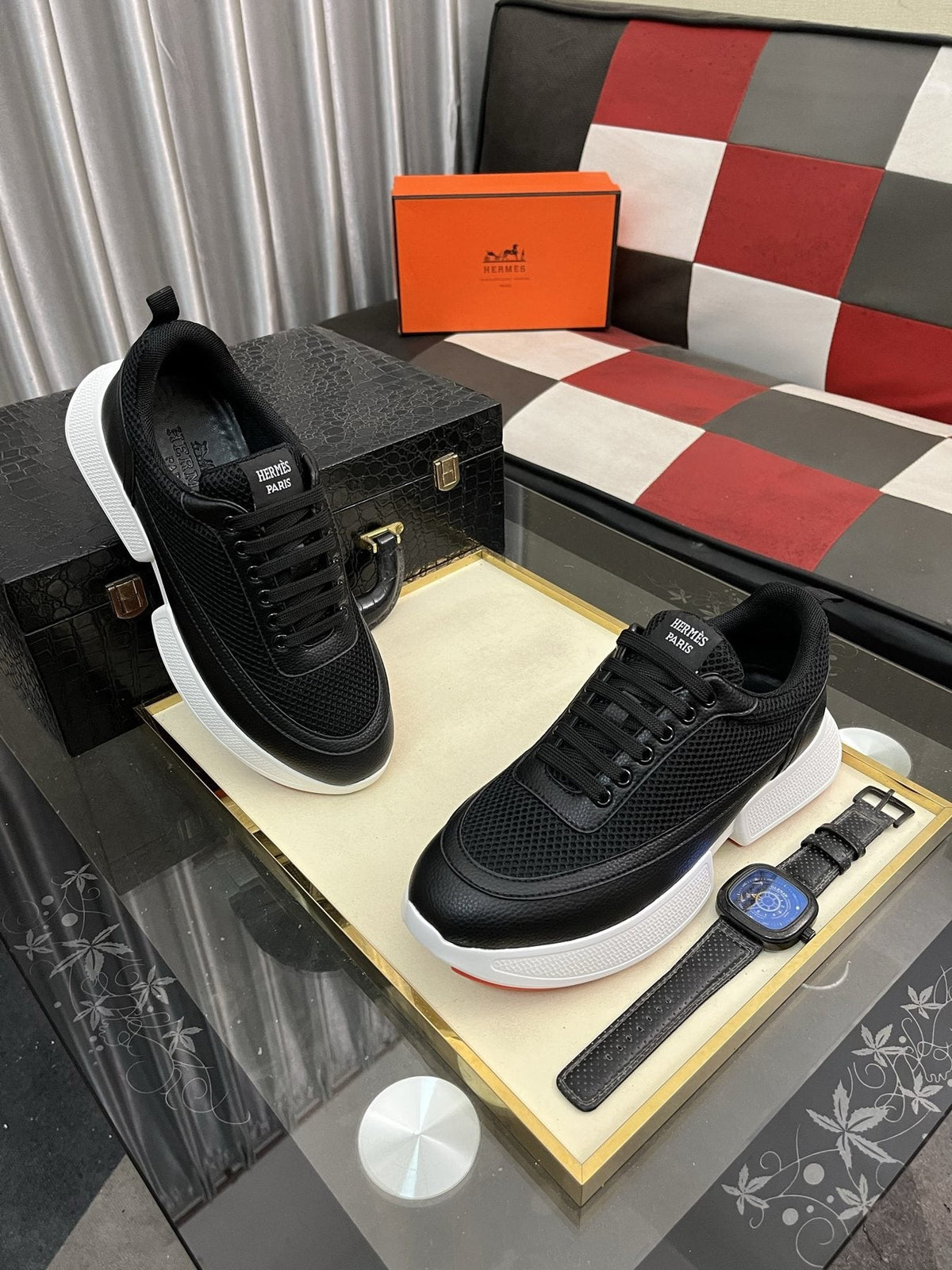 Hermès Layered Lace-Up Sneakers — front