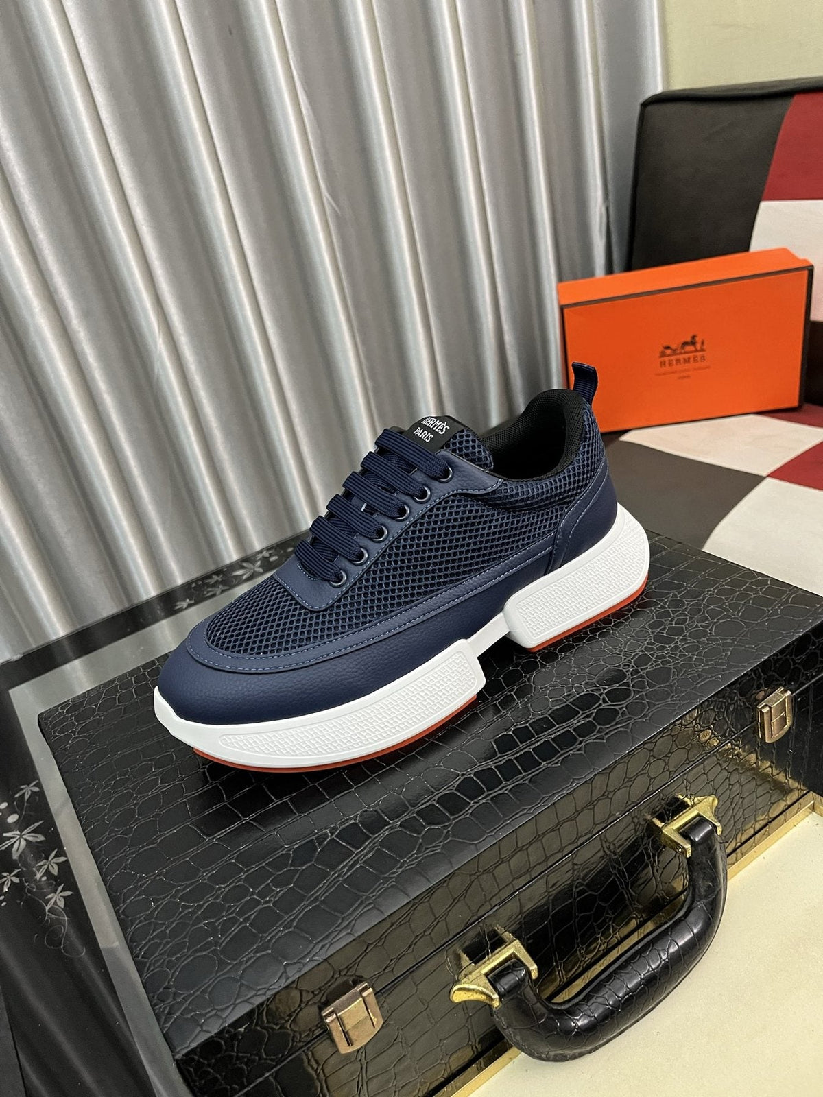 Hermès Layered Lace-Up Sneakers — front