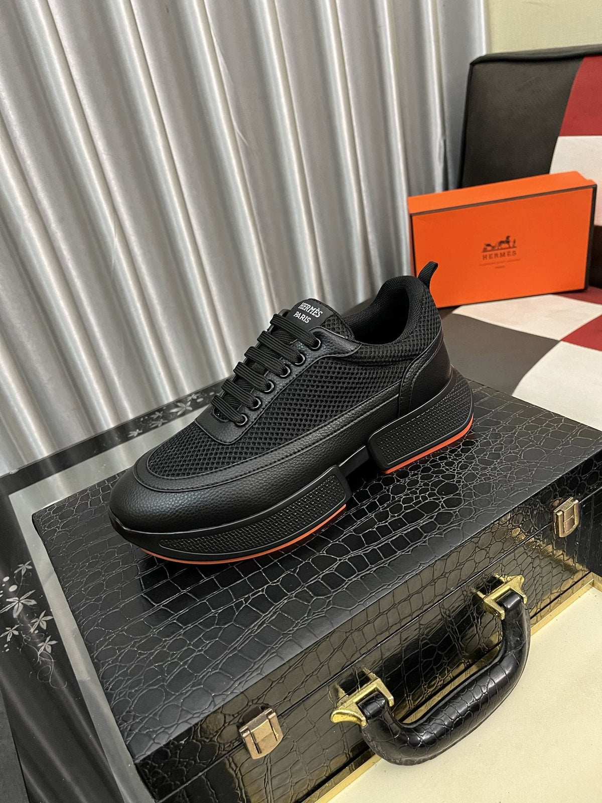 Hermès Layered Lace-Up Sneakers — front