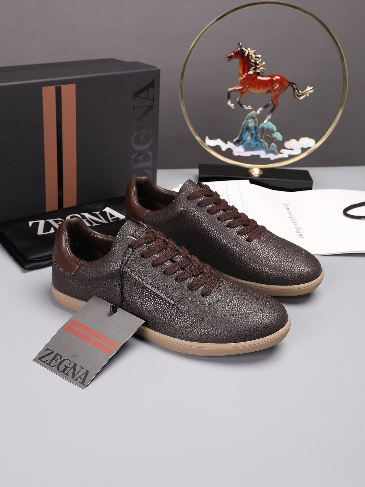 ZEGNA Textured Leather Low-Top Sneakers — front