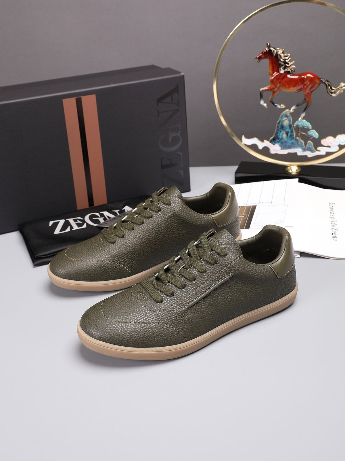 ZEGNA Textured Leather Low-Top Sneakers — front