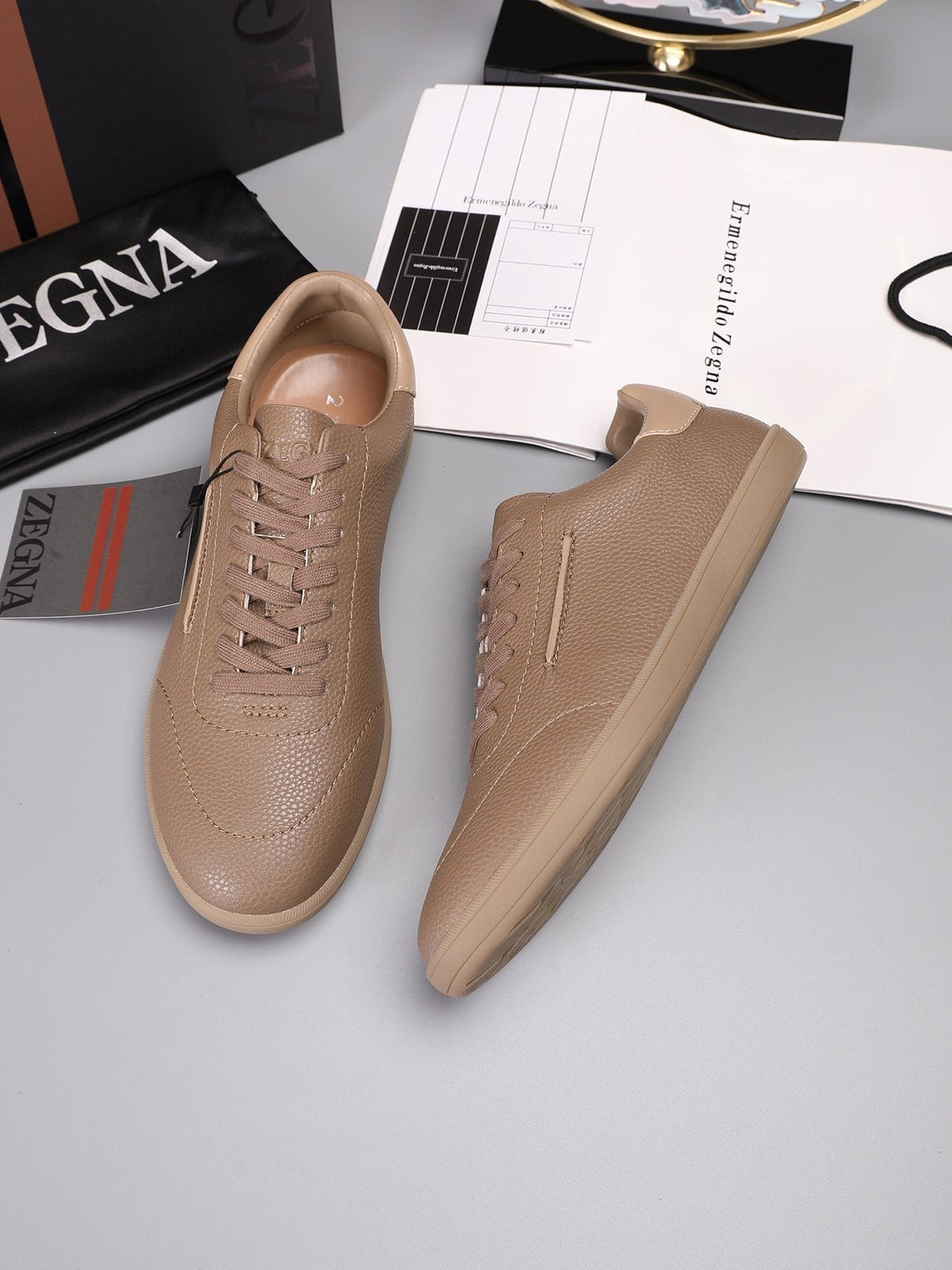ZEGNA Textured Leather Low-Top Sneakers — front