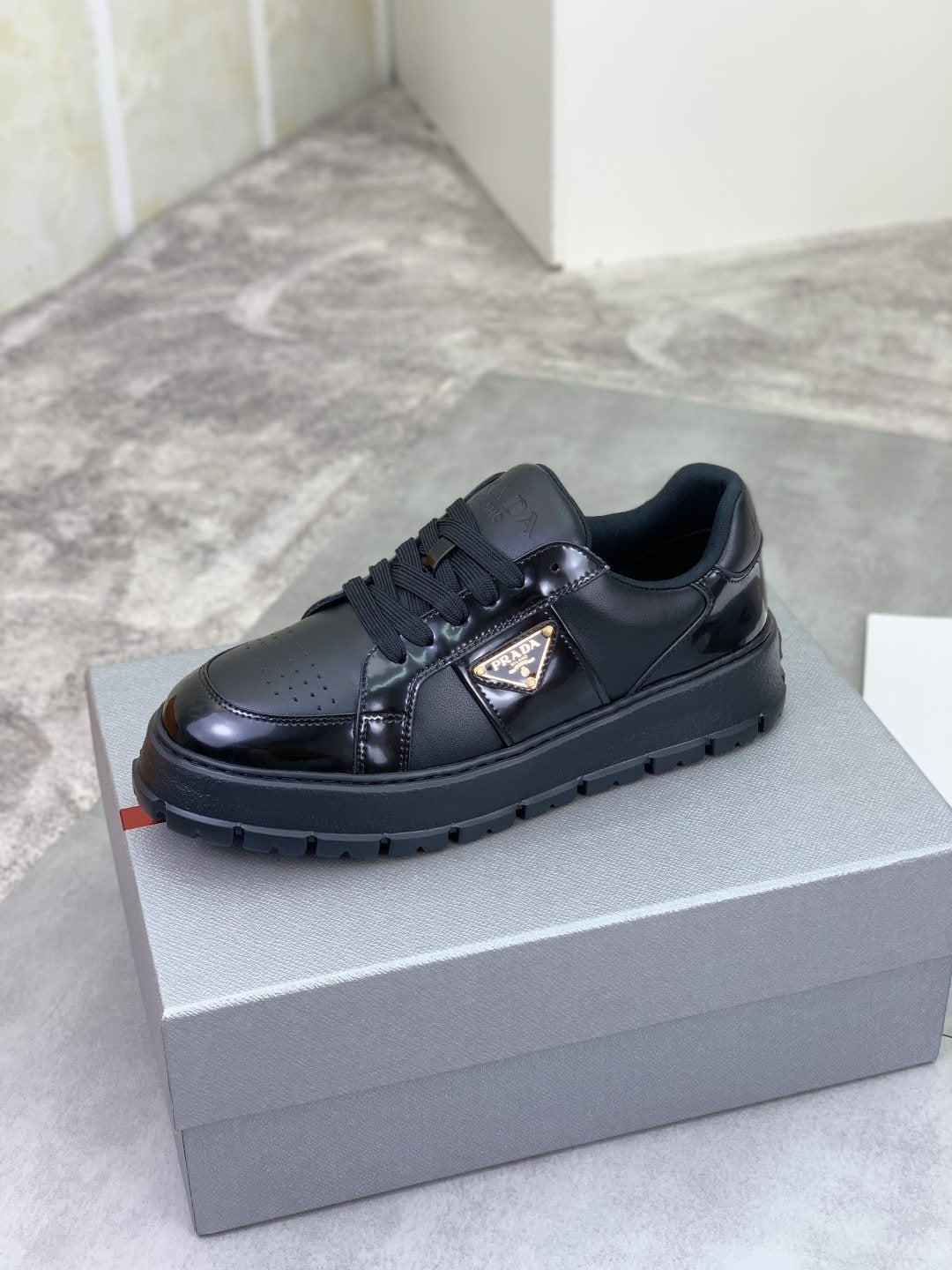 Prada Paneled Lug-Sole Low-Top Sneakers — front