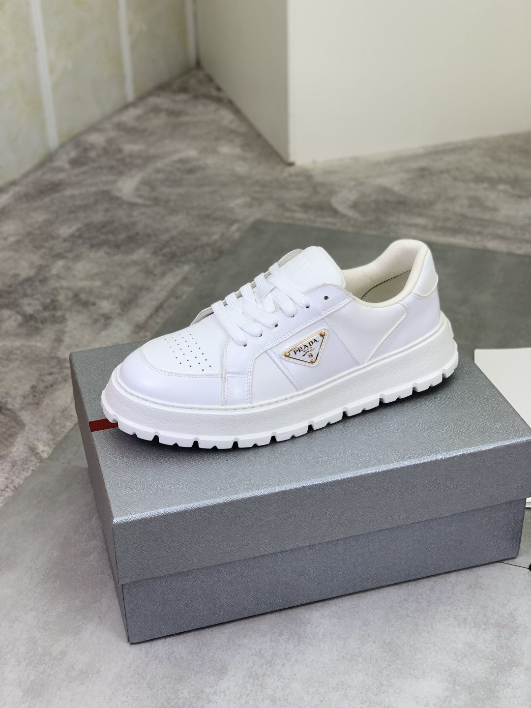 Prada Paneled Lug-Sole Low-Top Sneakers — front