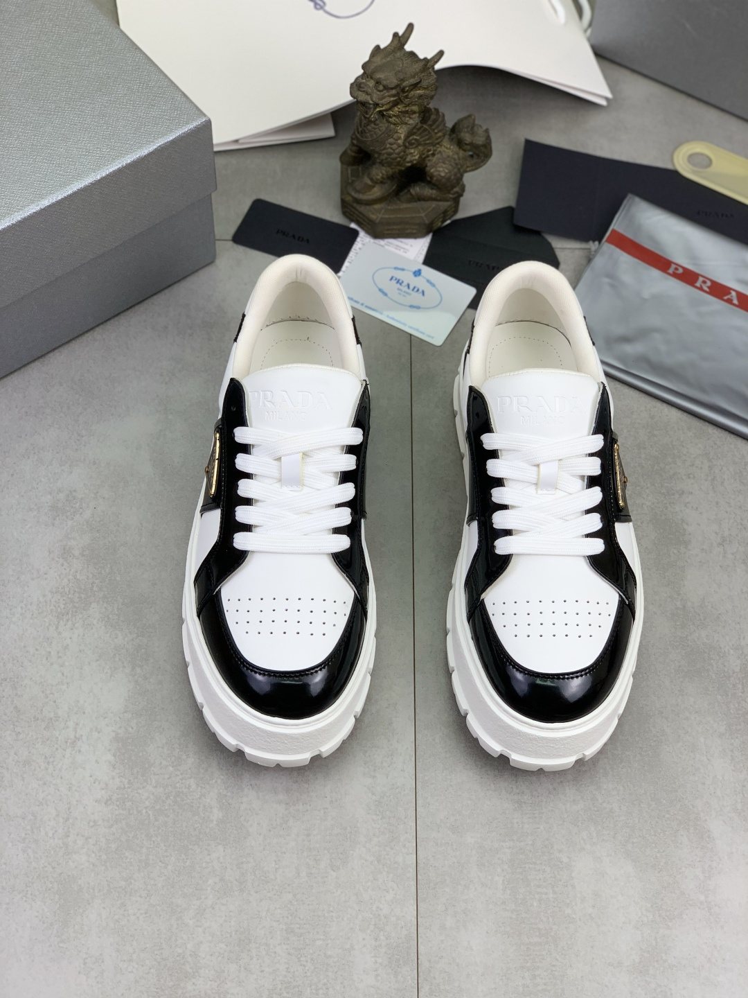 Prada Paneled Lug-Sole Low-Top Sneakers — front