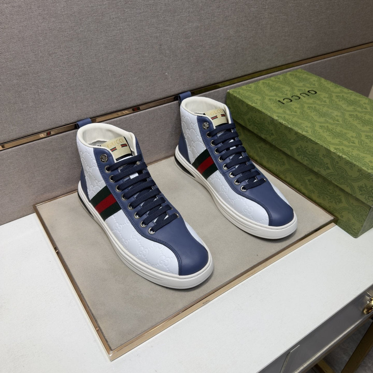 Gucci Green and Red Stripe High-Top Sneakers — front