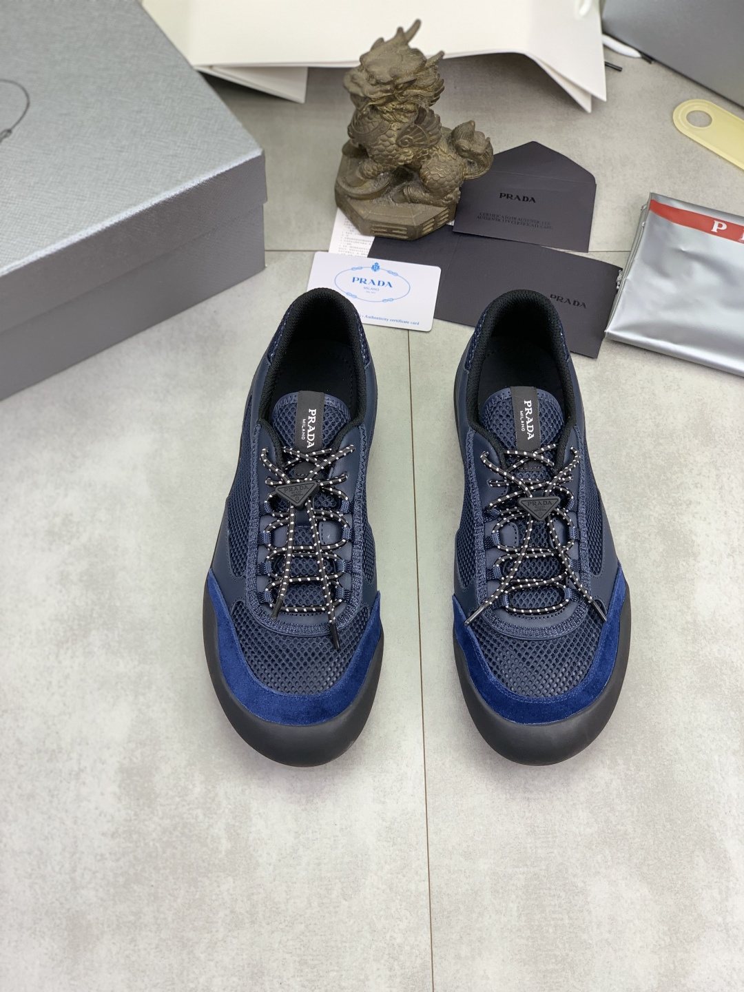 Prada Layered Mesh Lace-Up Sneakers — front
