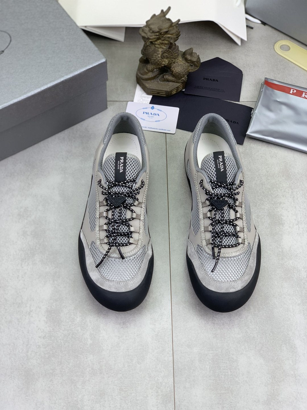 Prada Layered Mesh Lace-Up Sneakers — front