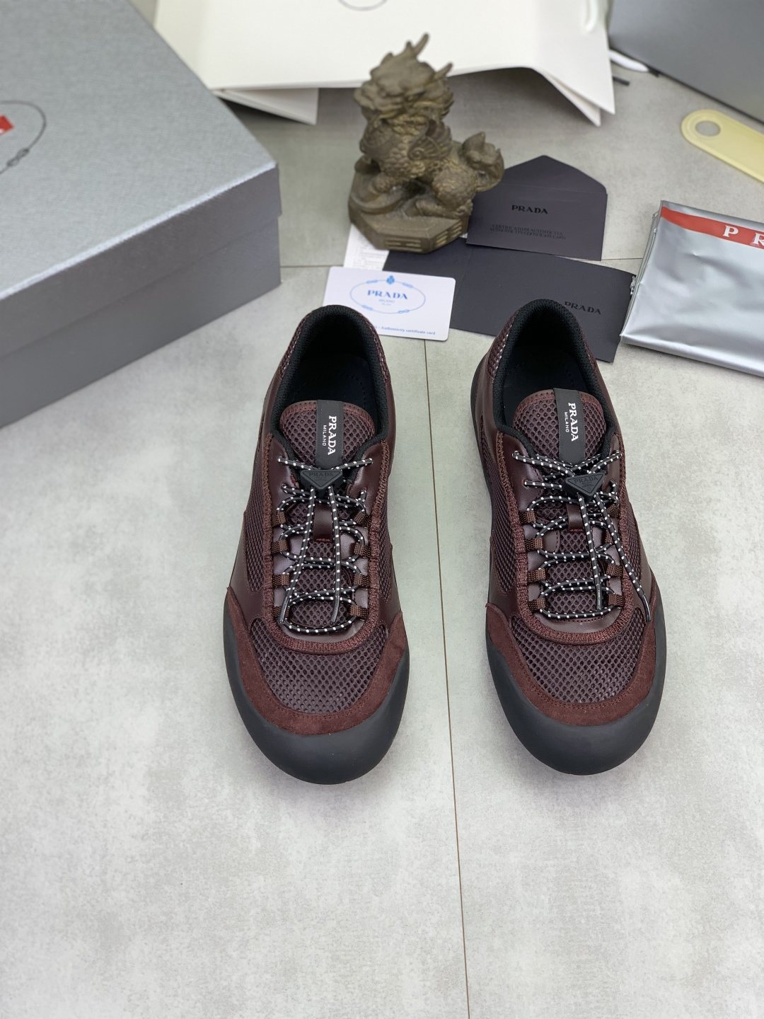 Prada Layered Mesh Lace-Up Sneakers — front