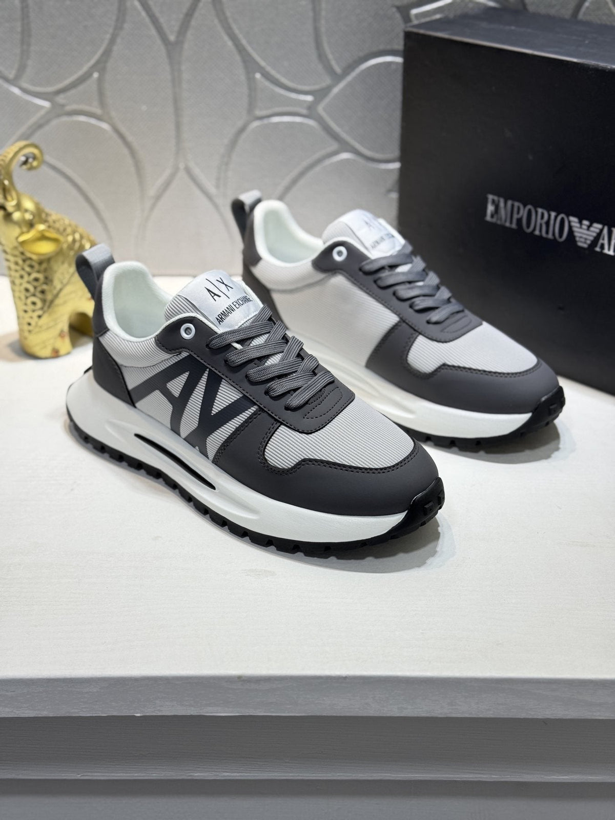 Armani Men's Graphic Side Lace-Up Sneakers — front