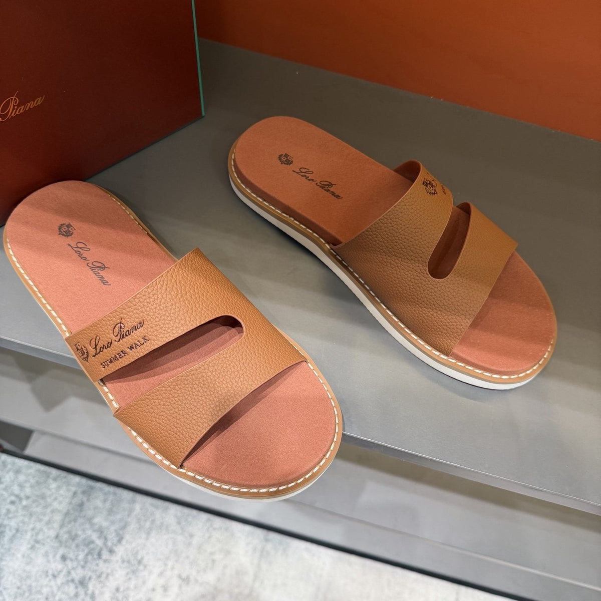 Loro Piana Summer Walk Slotted Slide Sandals — front