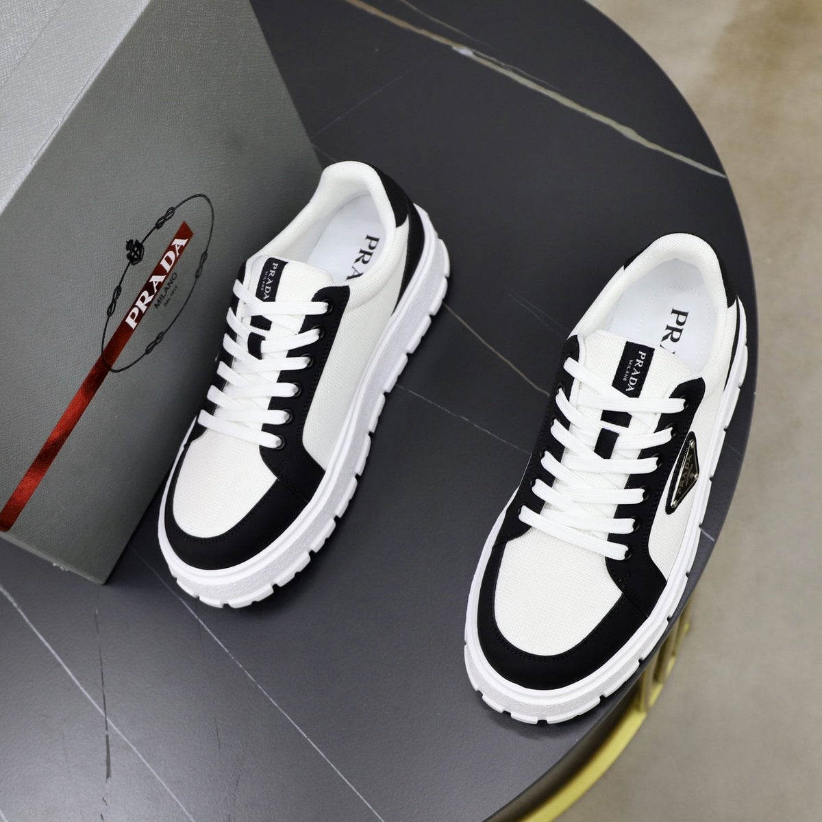 Prada Paneled Chunky-Sole Sneakers — front