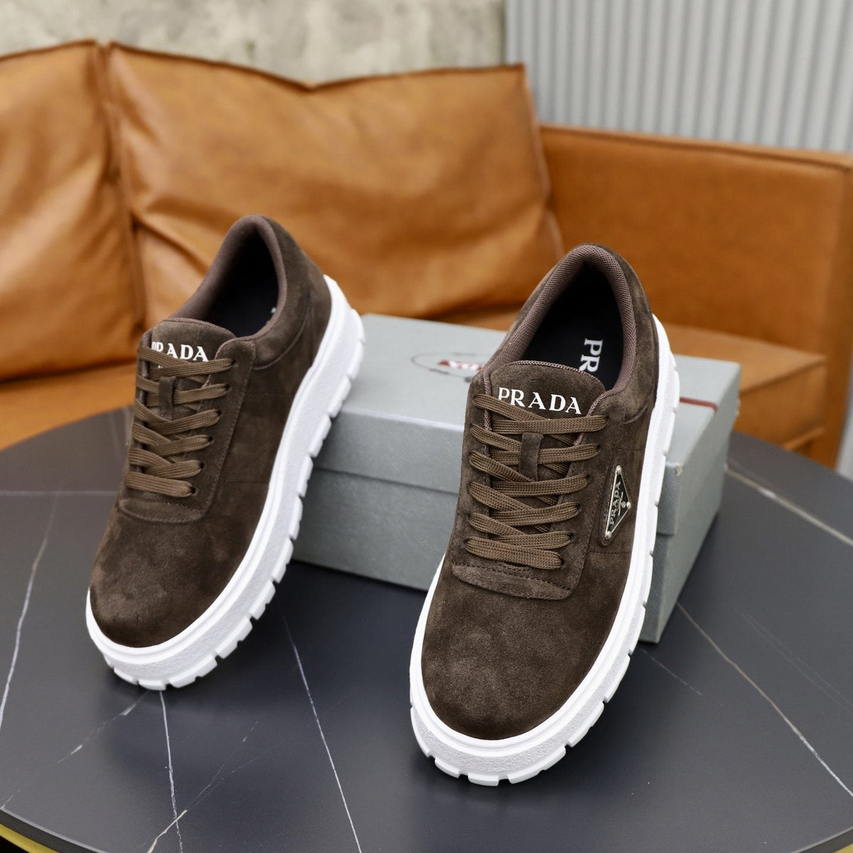 Prada Paneled Chunky-Sole Sneakers — front