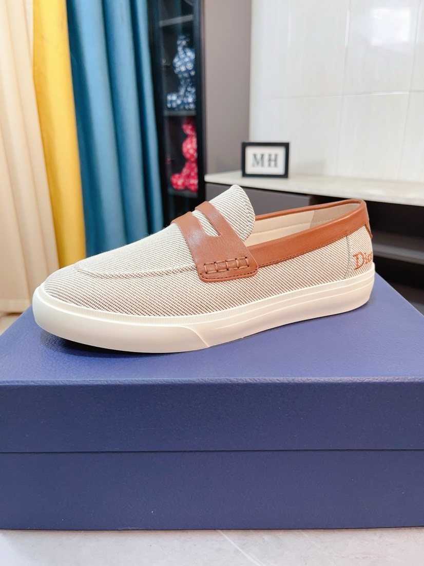 Dior Beige Contrast-Trim Loafers — front