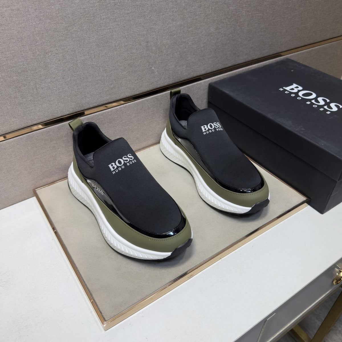 BOSS Men's Contrast-Trim Slip-On Sneakers — front