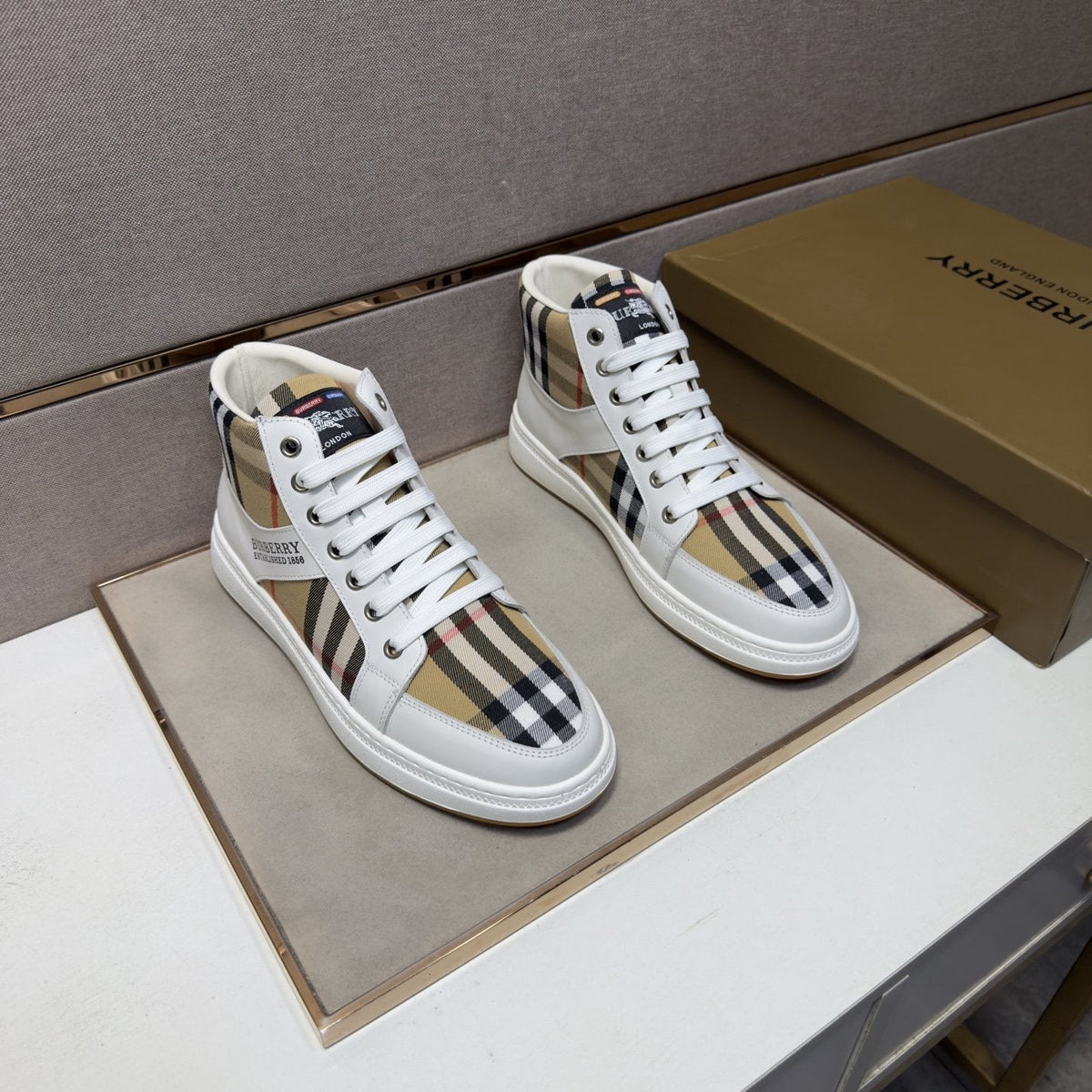 Burberry Men's Plaid High-Top Sneakers — front