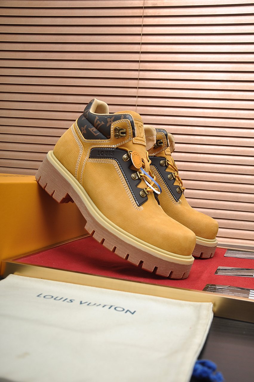 Louis Vuitton Lace-Up Lug-Sole High-Top Boots — front