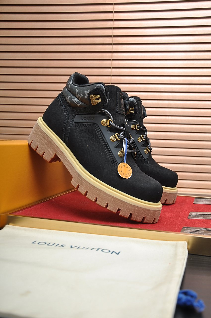 Louis Vuitton Lace-Up Lug-Sole High-Top Boots — front