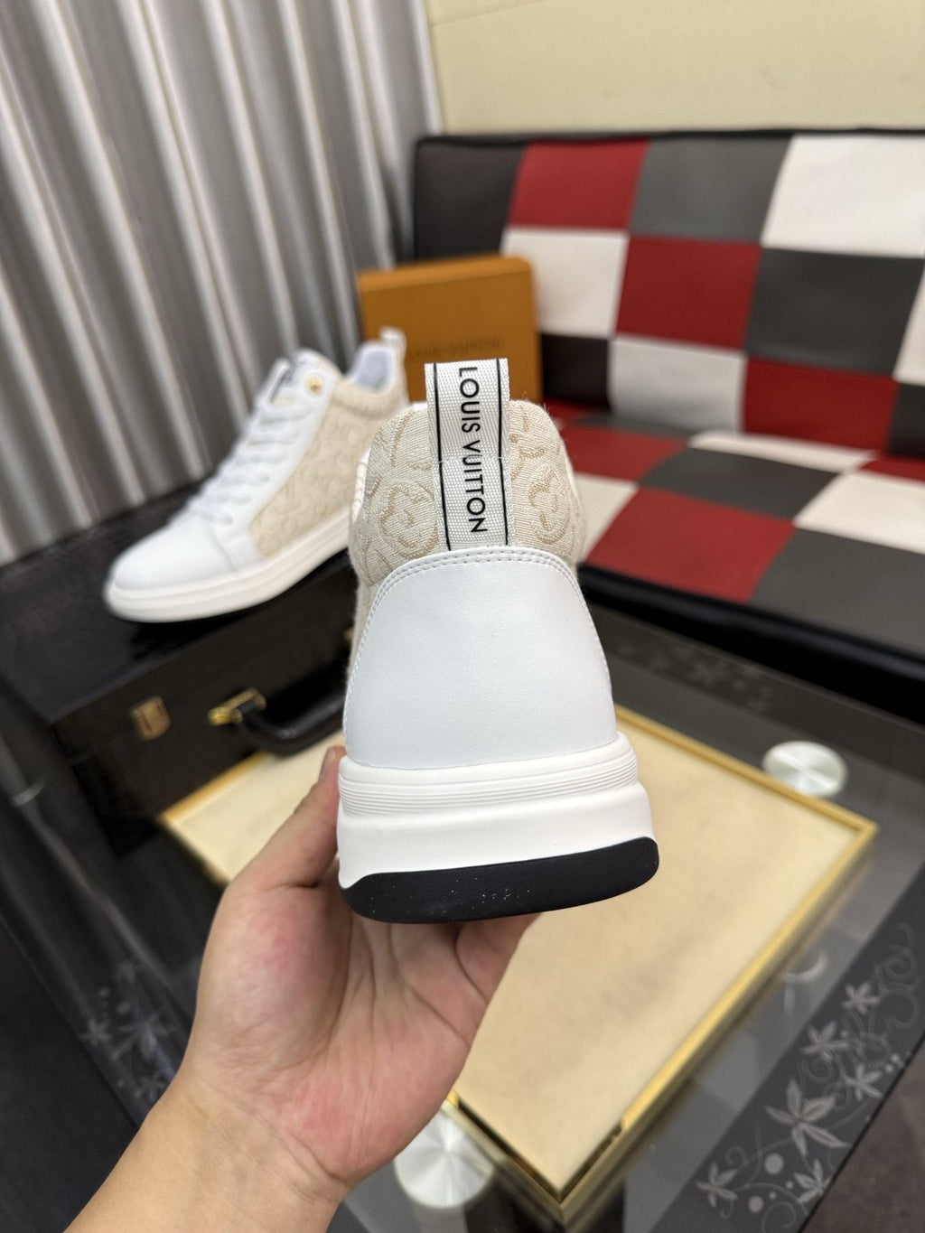 Louis Vuitton Patterned Panel High-Top Sneakers — back